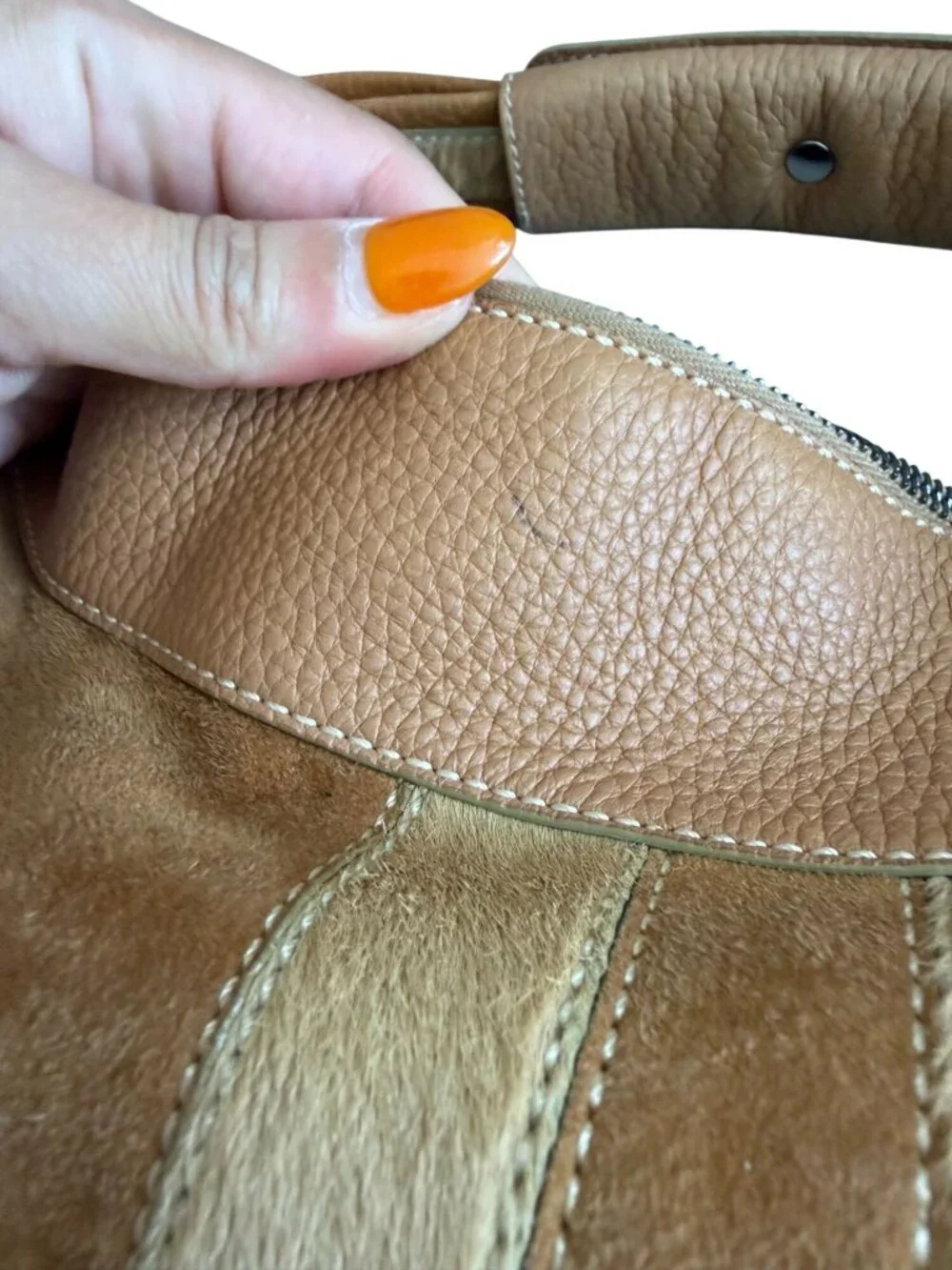 TODS Tan Suede Calf Hair Leather Top Shoulder Bag